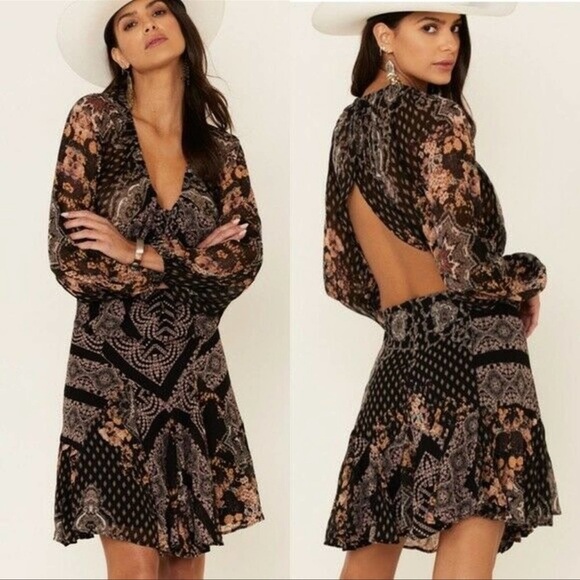 Free People Seven Wonders Black and Pink Floral Mini Dress - Picture 3 of 11